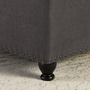English Elm Large Tufted Faux Leather Storage Ottoman with Brass Nail Trim and Spindle Legs Dark Gray W2186142957