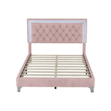 English Elm Full Size Upholstered Bed Frame With Led Lights,Modern Velvet Platform Bed With Tufted Headboard,Pink