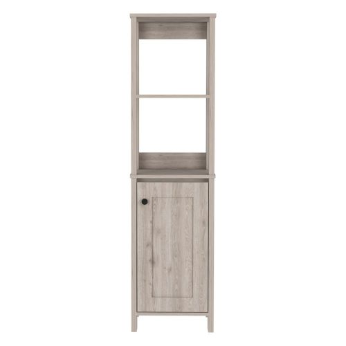 English Elm Linen Tall Bathroom Storage Cabinet 62" High with Five Open Shelves and Adjustable Interior Shelving Gray 33.85 L x 22.83 W x 7.09 H B097133249