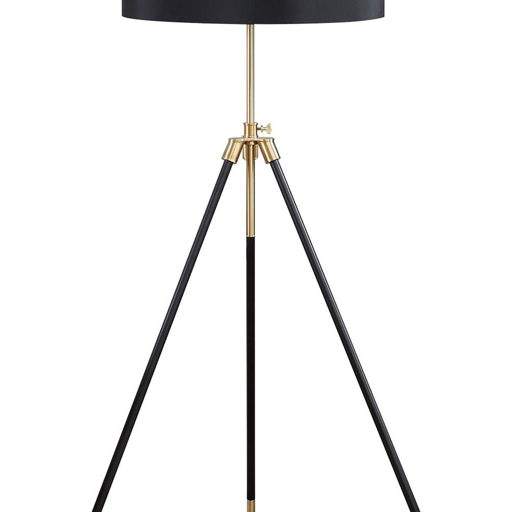 English Elm Black Tripod Drum Shade Floor Lamp with Gold Finish, Adjustable 47–63" Height, 3-Way Rotary Switch, E26-Compatible Bulb B062P153722