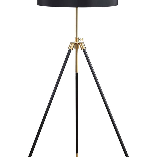 English Elm Black Tripod Drum Shade Floor Lamp with Gold Finish, Adjustable 47–63" Height, 3-Way Rotary Switch, E26-Compatible Bulb B062P153722