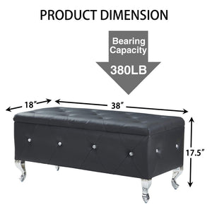 English Elm Tufted Velvet Storage Bench with Crystal Buttons for Bedroom Entryway Footrest W2268P146691