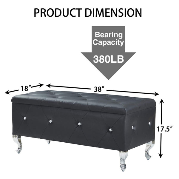 English Elm Tufted Velvet Storage Bench with Crystal Buttons for Bedroom Entryway Footrest W2268P146691