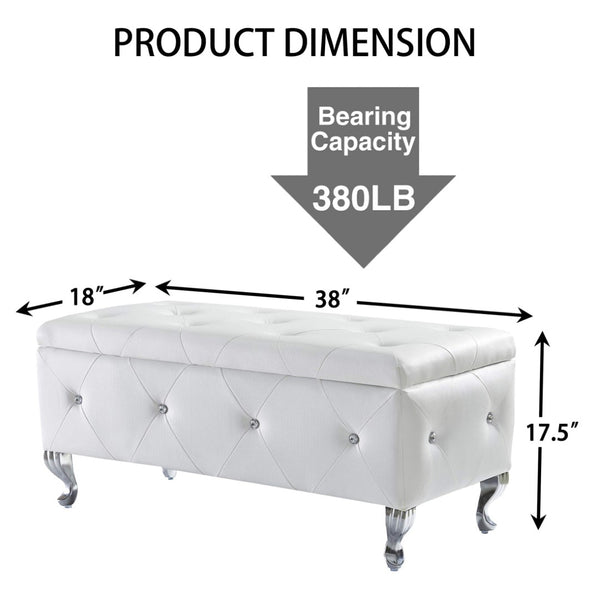 English Elm Upholstered Faux Leather Storage Bench Tufted Glam Footrest for Bedroom or Entryway W2268P146682