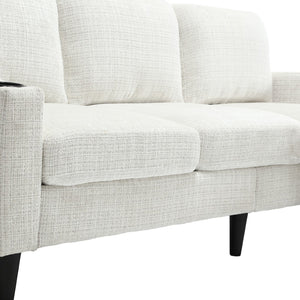 English Elm United We Win Chenille Three Seat Sectional Sofa with Storage Ottoman and Cup Holders Beige W1568142735
