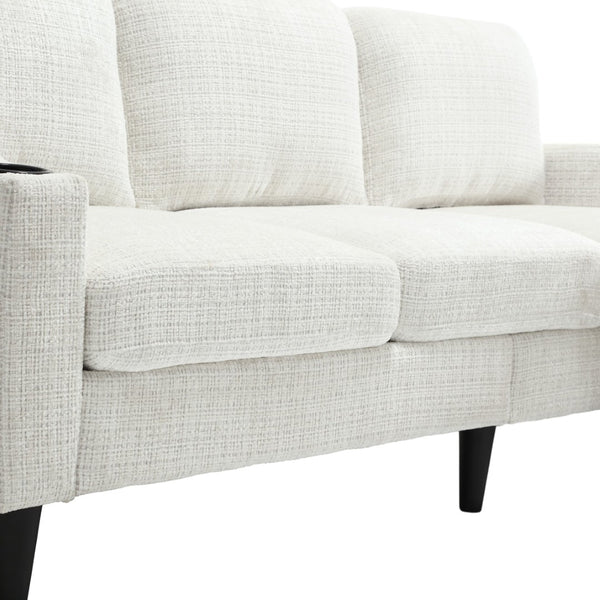 English Elm United We Win Chenille Three Seat Sectional Sofa with Storage Ottoman and Cup Holders Beige W1568142735