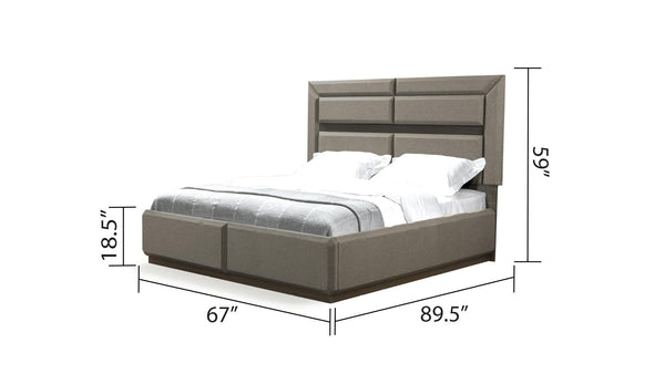 English Elm Modern Dunhill Queen Bed with LED Headboard, Solid & Engineered Wood Platform, Integrated Lighting B009S01308