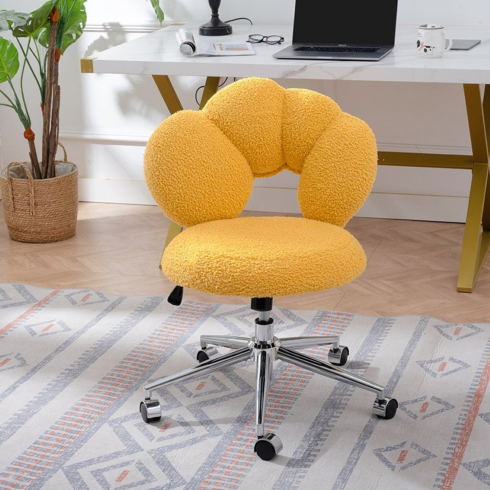 English Elm 360°swivel Teddy Fabric Home Office Chair with Ergonomic Arc Back and Adjustable Seat Yellow W680P143491