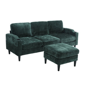 English Elm United We Win Chenille Sectional Sofa with Storage Ottoman and Dual Cup Holders Emerald W1568142741