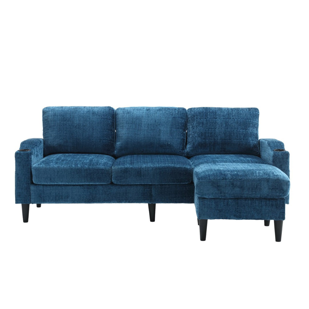 English Elm United We Win Chenille Sectional Sofa with Storage Ottoman and Dual Cup Holders Teal W1568142739