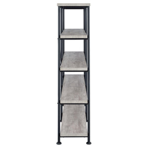 English Elm Grey Industrial Driftwood & Black Double-Wide Bookcase – 4-Tier Rustic Shelves, Metal Pipe Frame, 44 lb Capacity Each B062P153782