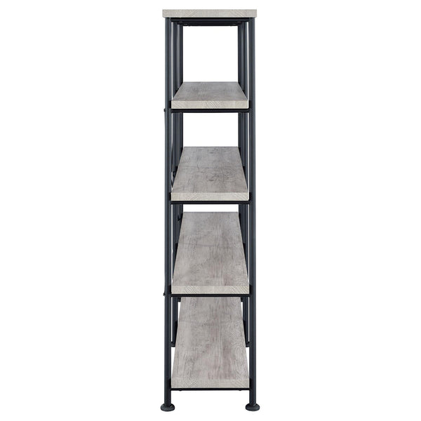 English Elm Grey Industrial Driftwood & Black Double-Wide Bookcase – 4-Tier Rustic Shelves, Metal Pipe Frame, 44 lb Capacity Each B062P153782