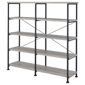 English Elm Grey Industrial Driftwood & Black Double-Wide Bookcase – 4-Tier Rustic Shelves, Metal Pipe Frame, 44 lb Capacity Each B062P153782