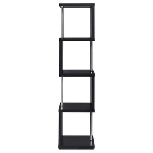 English Elm Black Sinuous 4-Tier Bookcase in White & Chrome Finish — Sculptural Stacked Shelves for Artful Display B062P153775