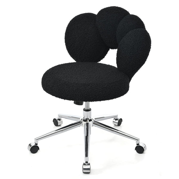 English Elm 360°swivel Teddy Fabric Home Office Chair with Ergonomic Arc Back and Adjustable Seat Black W680P143502