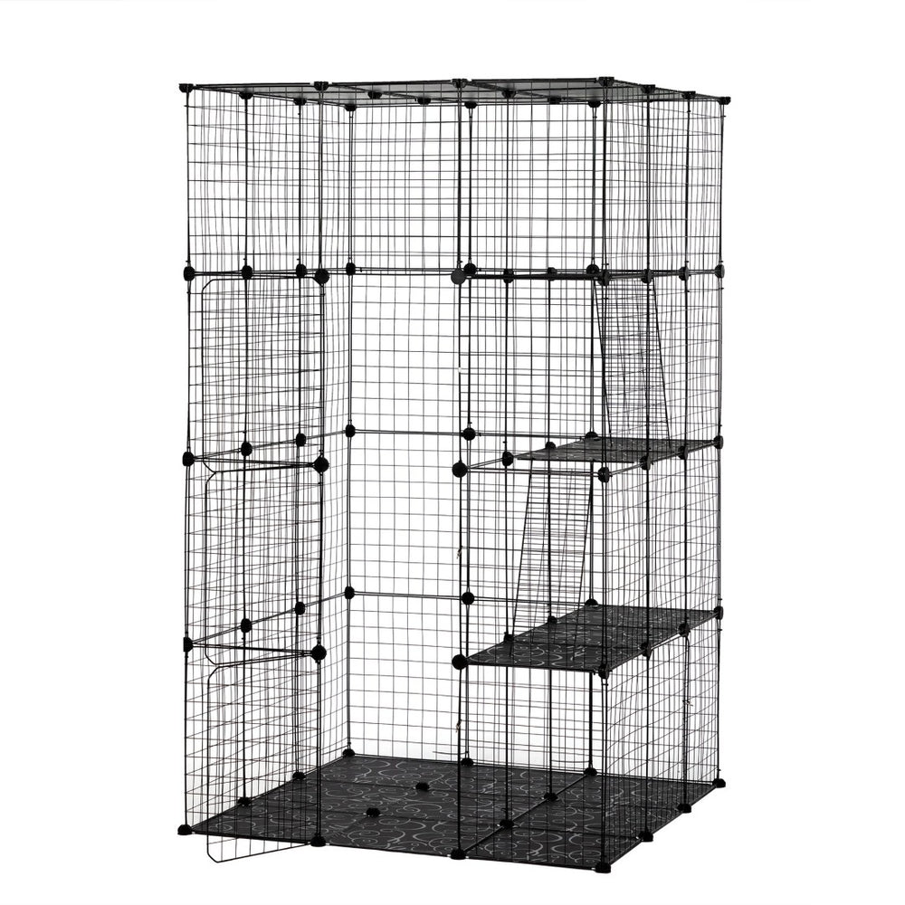 English Elm 3-tier Iron Mesh Cat Enclosure Large Indoor Outdoor Kennel with Ramps and Lockable Doors W2181P155328