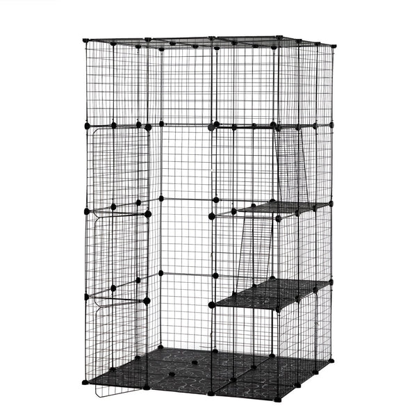 English Elm 3-tier Iron Mesh Cat Enclosure Large Indoor Outdoor Kennel with Ramps and Lockable Doors W2181P155328