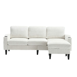 English Elm United We Win Chenille Three Seat Sectional Sofa with Storage Ottoman and Cup Holders Beige W1568142735