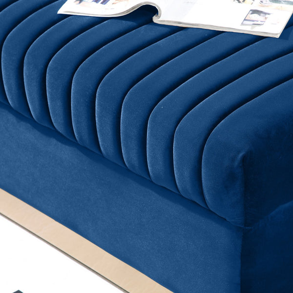 English Elm Contemporary Velvet Channel Tufted Loveseat Sofa - Modern Upholstered 2-Seater with Pillows, Sleek Apartment Style Blue W1117P147506