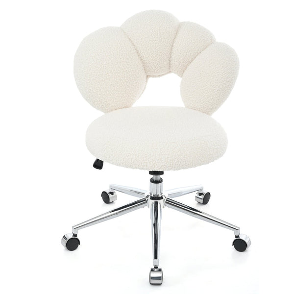 English Elm 360°swivel Teddy Fabric Home Office Chair with Ergonomic Arc Back and Adjustable Seat White W680P143486