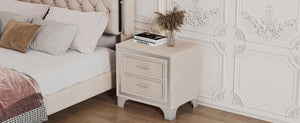 English Elm Mid Century Nightstand Velvet 2-Drawer Bedside Table with Metal Legs, Retro Space-Saving Storage and Durable Finish Beige 23.5 L x 19 W x 17 H N733P183659A