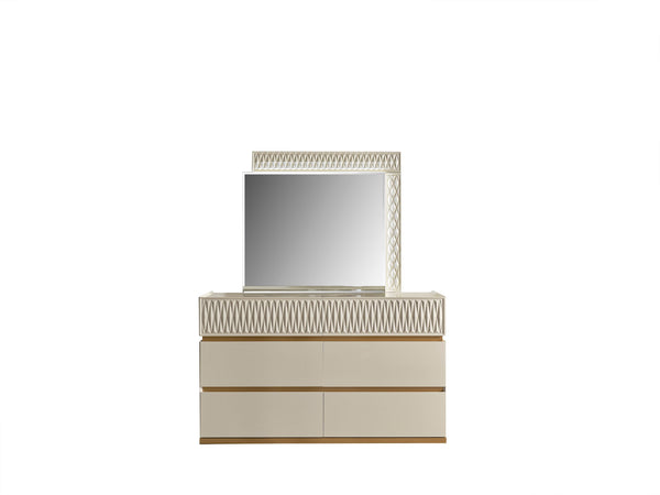 English Elm Delfano Modern Rectangular Mirror with Gold-Cream Wood Frame, LED Lighting, Durable Solid & Engineered Wood Finish B009P155273