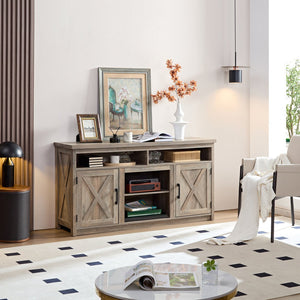 English Elm Farmhouse Barn Door TV Media Stand Gray Wash Wood Grain Console for TVs up to 65" with Open & Closed Storage and Cable Management — 61.8"L x 18.9"W x 30.3"H W2275P149121