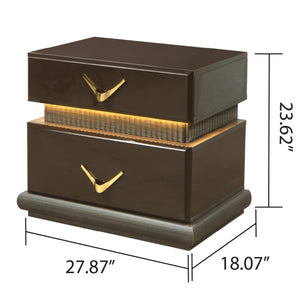 English Elm Modern 2-Drawer Nightstand with V-Shape Handles, Solid & Manufactured Wood, Compact Brown Design B009P155282