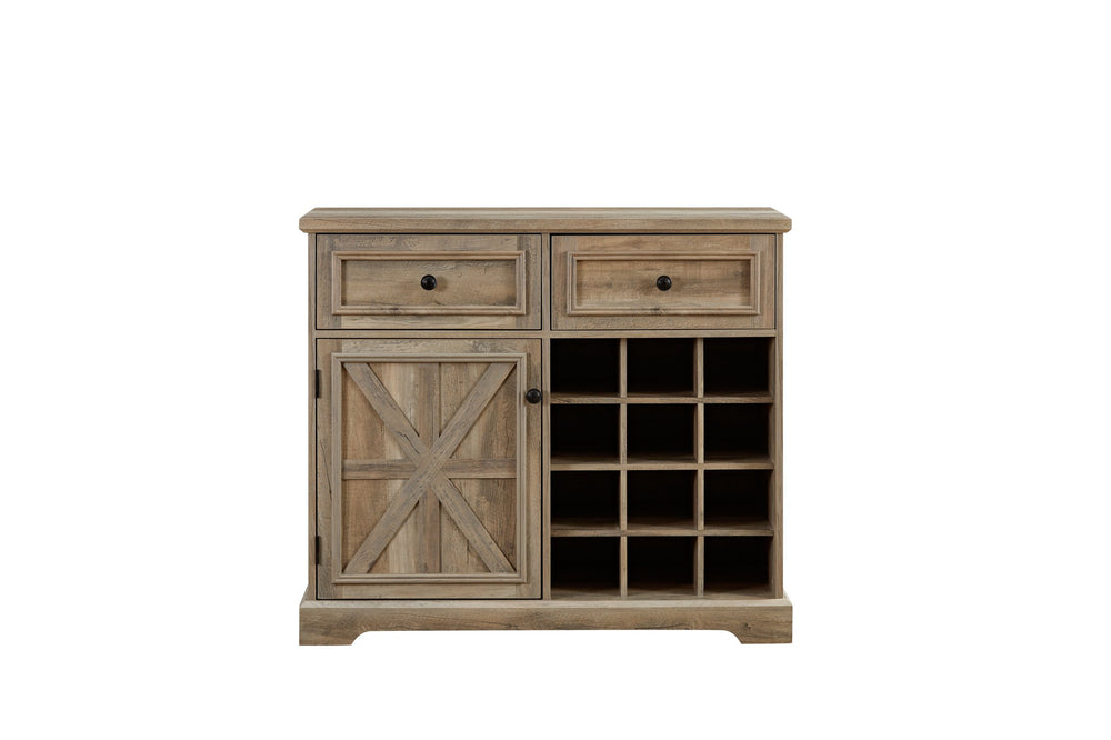 English Elm Farmhouse Rustic Buffet Cabinet with Barn Doors, Double Drawers, Removable Wine Racks, Gray Wash W2275P149109