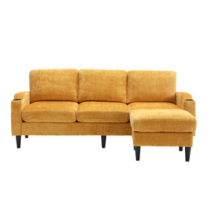 English Elm United We Win Chenille Three Seat Sectional Sofa with Storage Ottoman and Cup Holders Yellow W1568142737