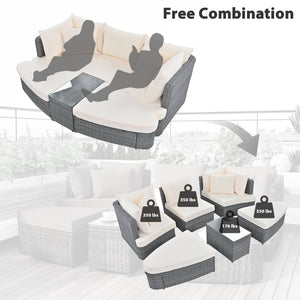 English Elm TOPMAX 6-Piece Patio Conversation Sofa Set with Modular Seating, Thick Cushions & Tempered Glass Table Beige SP100020AAA