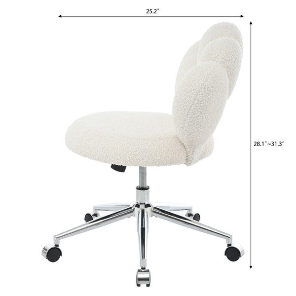 English Elm 360°swivel Teddy Fabric Home Office Chair with Ergonomic Arc Back and Adjustable Seat White W680P143486