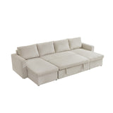 English Elm 114"Convertible Pull Out Sofa Bed With Storage Chaise Sofa Bed Corduroy Velvet Upholstery Beige