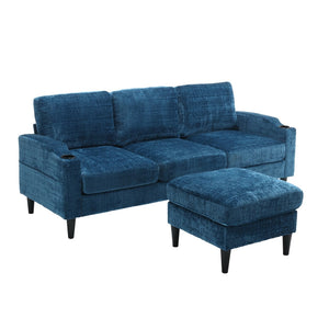 English Elm United We Win Chenille Sectional Sofa with Storage Ottoman and Dual Cup Holders Teal W1568142739