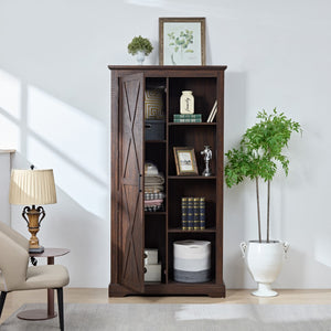 English Elm Tall Storage Cabinet Barn Door Storage Country Wood Rustic Farmhouse Pantry Cupboard Barn Door Kitchen Organizer Furniture Home Drawer Shelves L39.37''*W15.75''*H74.4'' Espresso