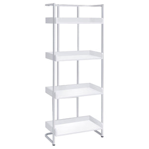 English Elm Glossy White High Gloss & Chrome 4-Shelf Open Back Bookcase, Modern Storage Display, 67.5"H B062P153766