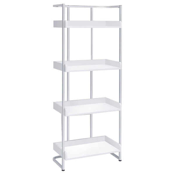 English Elm Glossy White High Gloss & Chrome 4-Shelf Open Back Bookcase, Modern Storage Display, 67.5"H B062P153766