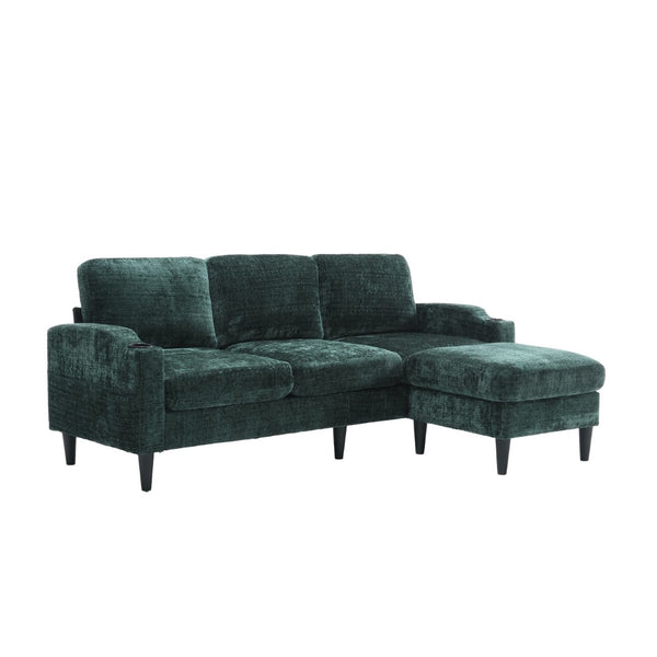 English Elm United We Win Chenille Sectional Sofa with Storage Ottoman and Dual Cup Holders Emerald W1568142741