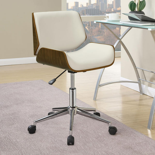 English Elm Ecru Modern Swivel Office Chair with Walnut & Chrome Finish, Leatherette Seat, Adjustable Height and Foam Comfort B062P153784