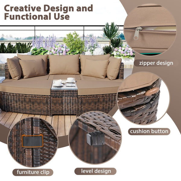 English Elm TOPMAX 6-Piece Patio Conversation Sofa Set with Modular Seating, Thick Cushions & Tempered Glass Table Brown SP100020AAE