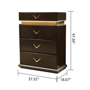 English Elm Modern Queen 5-Piece Bedroom Set With Led Accents, Stylish Storage & Warm Brown Wood Finish B009S01311