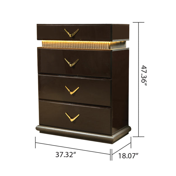 English Elm Modern Queen 5-Piece Bedroom Set With Led Accents, Stylish Storage & Warm Brown Wood Finish B009S01311