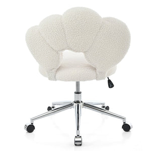 English Elm 360°swivel Teddy Fabric Home Office Chair with Ergonomic Arc Back and Adjustable Seat White W680P143486