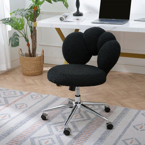 English Elm 360°swivel Teddy Fabric Home Office Chair with Ergonomic Arc Back and Adjustable Seat Black W680P143502