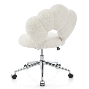English Elm 360°swivel Teddy Fabric Home Office Chair with Ergonomic Arc Back and Adjustable Seat White W680P143486