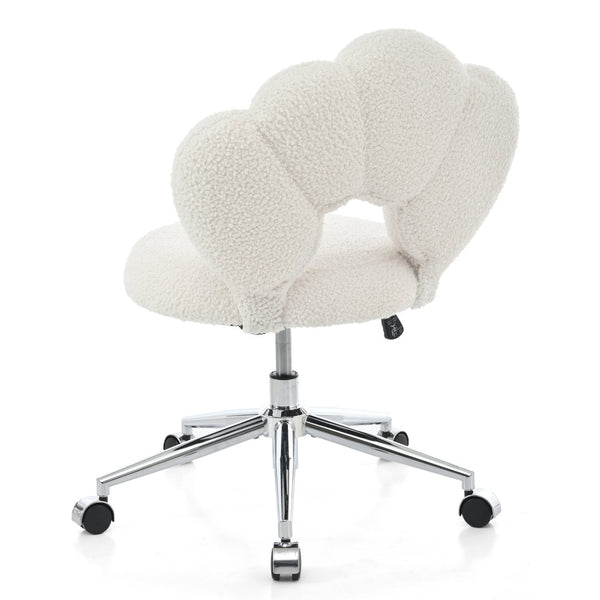English Elm 360°swivel Teddy Fabric Home Office Chair with Ergonomic Arc Back and Adjustable Seat White W680P143486