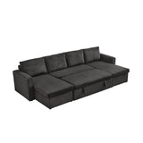 English Elm 114"Convertible Pull Out Sofa Bed With Storage Chaise Sofa Bed Corduroy Velvet Upholstery Dark Grey