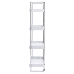English Elm Glossy White High Gloss & Chrome 4-Shelf Open Back Bookcase, Modern Storage Display, 67.5"H B062P153766