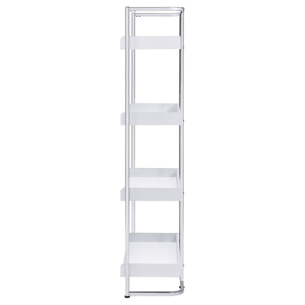 English Elm Glossy White High Gloss & Chrome 4-Shelf Open Back Bookcase, Modern Storage Display, 67.5"H B062P153766