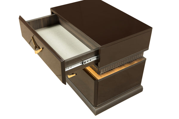 English Elm Modern 2-Drawer Nightstand with V-Shape Handles, Solid & Manufactured Wood, Compact Brown Design B009P155282